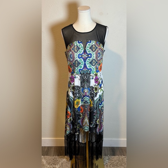 Simon Chang Dresses & Skirts - NWT Simon Chang Collection Colorful Paisley Floral Fringed Maxi Dress